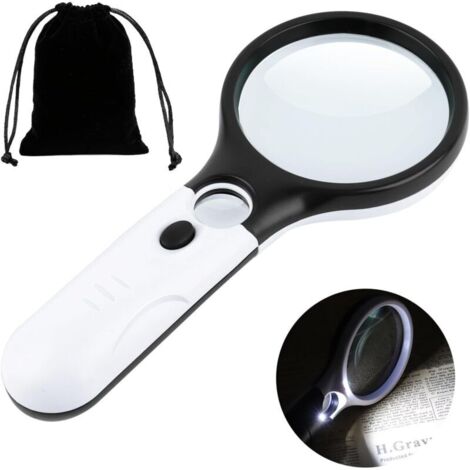 Loupe de Lecture éclairée,Loupe 10X 30X,Loupe Grossissante à Main,Loupe Eclairante,Loupe Lumineuse pour journaux,Lecture, Bijoux, Seniors, Malvoyant, Observation et Travaux Manuels (1/4)