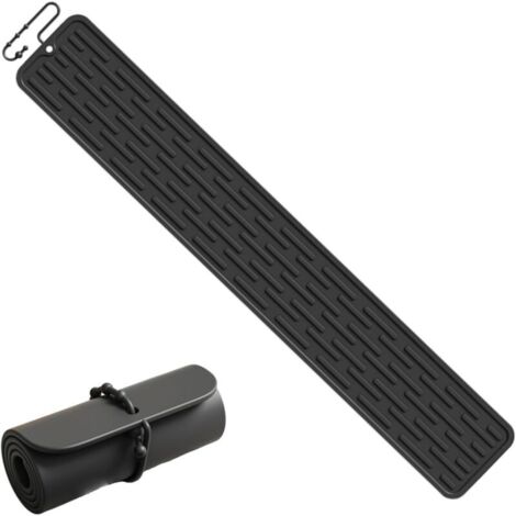 Tapis d'égouttage étroit en silicone pour bar, antidérapant, protège l'évier et l'égouttoir, 55 x 8 cm, noir (1/4)