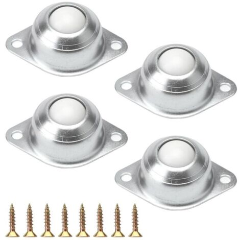 Lot de 4 roulettes à billes pour meubles, roulettes pivotantes à billes plates, roulettes pour meubles, roulettes pour bagages et convoyeurs, montées sur roulements à rouleaux, argent (1/4)