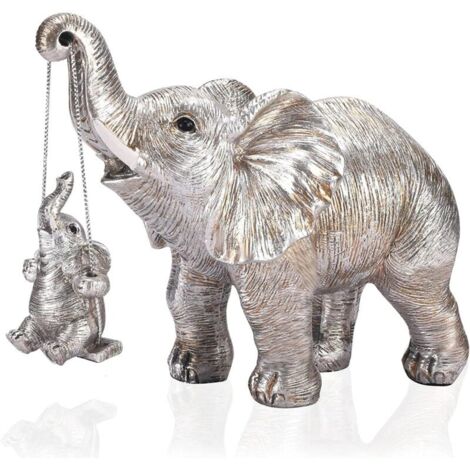 Statue d'éléphant, sculpture d'éléphant porte-bonheur, symbole de santé et de force, objet décoratif moderne pour la maison, le salon ou le bureau - Argent (1/4)