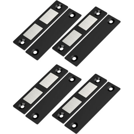Lot de 4 loquets magnétiques ultra-fins pour portes d'armoires, aimants noirs pour tiroirs, double loquet magnétique pour meubles, armoires, placards et portes de placard.