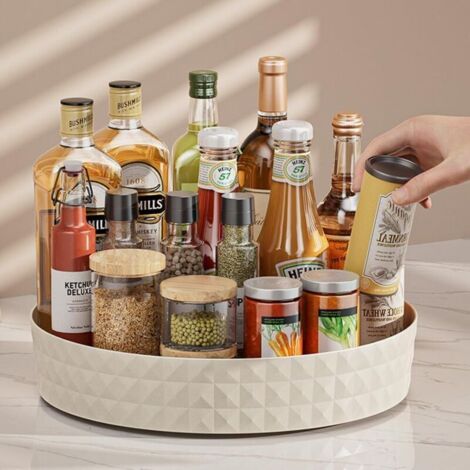 Plateau de rangement rond pour épices, plateau tournant de cuisine pour réfrigérateur rotatif à 360°, rangement et organisation pour cosmétiques (blanc) (1/4)