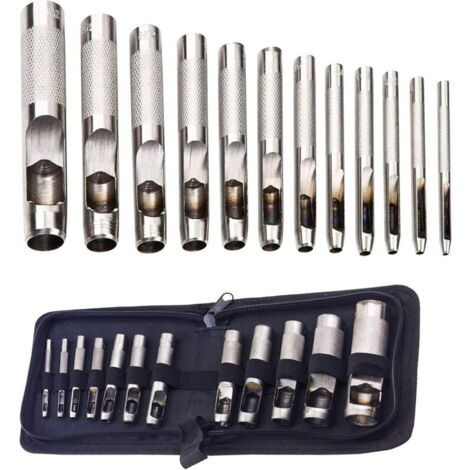 Kit de 12 outils de perforation pour cuir creux, bracelets de montre, toile, œillets 3 mm-19 mm (métal) (1/4)