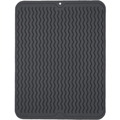 Tapis d'égouttage en silicone, tapis résistant à la chaleur, tapis d'égouttage facile à nettoyer (40 x 30 cm, noir) (1/4)