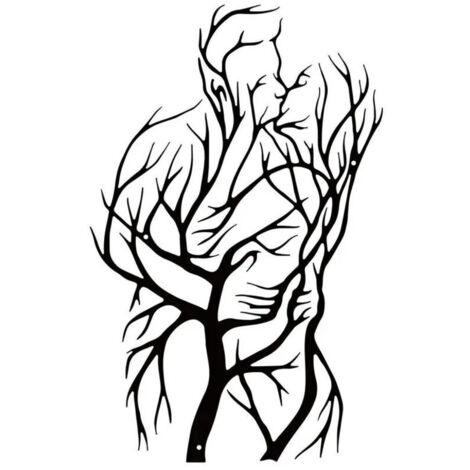 Décoration murale en métal Couple Arbre de Vie (Amoureux qui s'embrassent) - Sculpture noire minimaliste abstraite moderne - Romantique pour chambre (1/3)