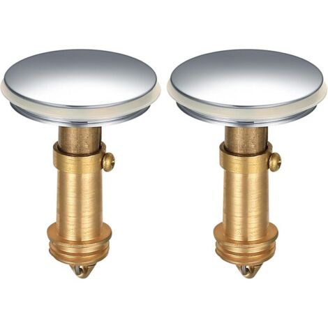 Lot de 2 bouchons d'évier escamotables, 38 mm, à ressort, pour cuisine, salle de bain, lavabo, baignoire, laiton massif chromé (1/4)
