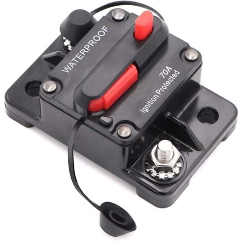 Disjoncteur étanche 70 A 12 V-48 V CC pour voiture et bateau avec porte-fusible à réarmement manuel (70 A) (1/4)