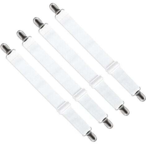 Tendeur Drap Housse Réglable (65cm à 200cm), Fixation Attache Sangle de Maintien Ajustable pour Drap Lit, Canapé, Housse de Repassage (Blanc, Lot de 4) (1/4)