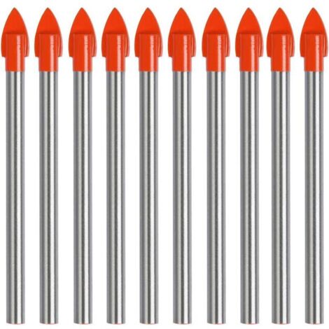 Foret Carrelage 6mm Forets à Percer Le Verre 10Pcs Foret Verre Revêtement en Titane, Meche Carrelage 6 mm Forets Carbure de Tungstene pour Forage Carrelages, Verres, Ceramiques et Bois (1/4)