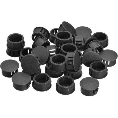 Bouchons en plastique de 18 mm, lot de 36, encastrés, ronds, à clipser, pour meubles et panneaux, noirs. (1/4)