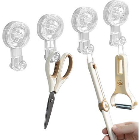 Lot De 4 Crochet Ventouse, Sans Clous Porte Serviette Ventouse, Amovibles, Sans Perçage, Réutilisable, Transparent Plastique Crochet pour Douche Salle de Bain Cuisine Miroir (1/5)