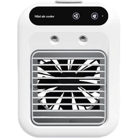 Climatiseur portable 3 en 1, mini refroidisseur d'air et humidificateur à 2 vitesses, rechargeable et silencieux, pour bureau, chambre, bureau, voiture et petite pièce (blanc) (1/4)