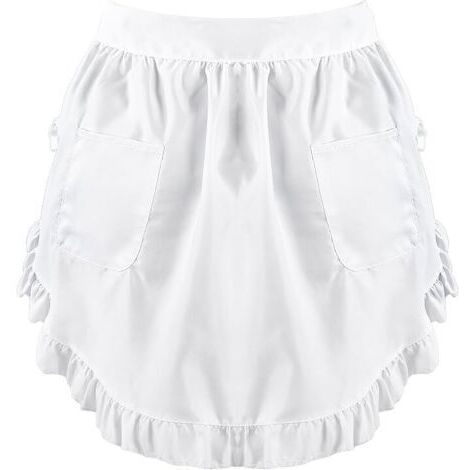 1 tablier à volants demi-blanc avec 2 poches - Style vintage et élégant - Pour le nettoyage de la cuisine, le restaurant, le café, blanc, taille unique (1/4)