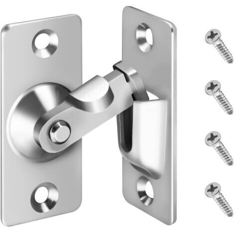 Verrou de Porte à Angle Droit 90 Degrés, Loquet de Porte de Verrouillage Coulissante Moulage de Précision en Acier Inoxydable à Angle Droit Grange Coulissante avec 4 Vis (Argent) (1/5)