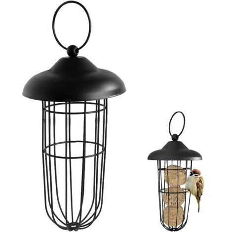 1 mangeoire pour oiseaux en grille noire, support de boules de mésanges avec toit, support de boules de maïs à suspendre, mangeoire pour oiseaux, la meilleure façon de nourrir les oiseaux (1/5)