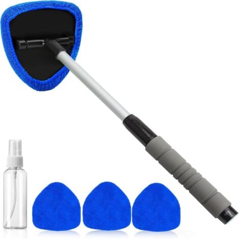 Kit de nettoyage de vitres de voiture, lave-glace avec 4 tampons en microfibre réutilisables et lavables et manche extensible (1/4)