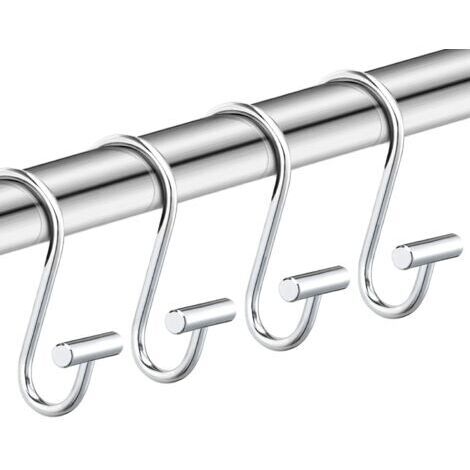 Lot de 12 crochets de rideau de douche argentés antirouille pour salle de bain, barre en T chromée décorative en métal pour tringle à rideau de douche (1/5)