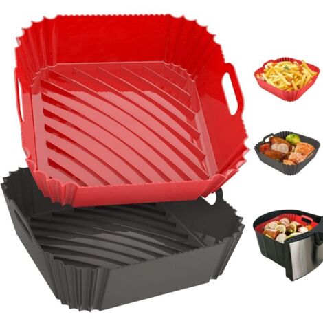 Lot de 2 doublures réutilisables en silicone pour friteuse à air, 18 cm de côté, pour casseroles, fours, plaques de cuisson, tapis de panier et accessoires de friteuse à air (1/4)