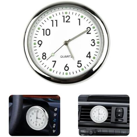 Horloge Ronde de Voiture Blanche Horloge de Voiture Tableau de Bord Lumineux Tableau Bord de Voiture Autocollante Horloge de Voiture à Quartz Convient à Toute de Voiture (Avec Clip de Ventilation) (1/5)