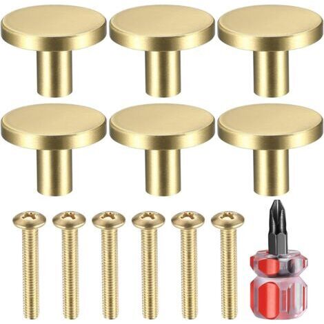 Lot de 6 poignées de porte en laiton massif, Boutons de placard ronds, Poignée de placard à trou unique, Avec vis, Pour porte de garde-robe, tiroir de commode, cuisine, décoration de maison (28x20mm) (1/5)