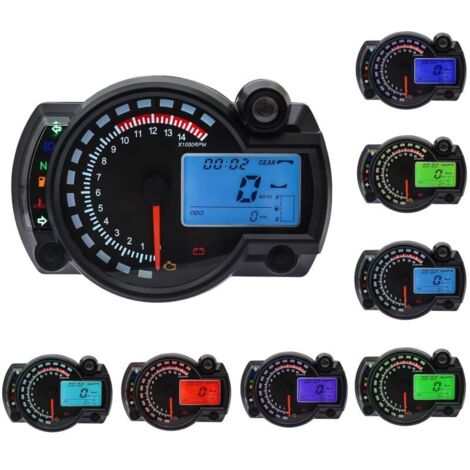 Compteur de vitesse universel pour moto 7 couleurs, 15000 tr/min écran LCD numérique RX2N Instrument réglable Odomètre Tachymètre avec capteur de vitesse 0–299 km/h (1/4)