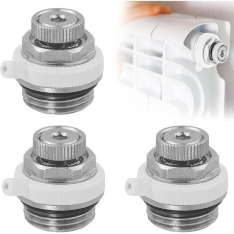 Lot de 3 purgeurs automatiques pour radiateurs, bouchon de purge en laiton nickelé de 1/2 pouce pour radiateurs, valve de purge d'air automatique pour radiateur. (1/4)