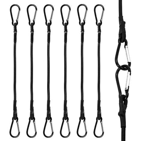 Tendeurs Elastique avec Mousqueton, 6 Pcs Robuste Tendeur Elastique, 60CM Tendeurs Elastique avec Crochets pour Camping, Bâches, Tente, Bagages, Voitur et Motos