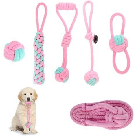 Ensemble de Jouets pour Chiens en Corde - 6 Pièces Durables et Interactifs en Coton Naturel - Idéal pour Chiots, Dentition, Petits et Moyens Chiens (1/5)