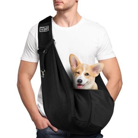 LaBlanc - Sac de Transport pour Chien Chat, Réglable Sac à Bandoulière Mains Libres Petit Chien, pour Chiens/Chats de Taille Moyenne Jusqu'à 7,5 kg, pour l'extérieur, Les Voyages, Le Métro (Noir) (1/5)