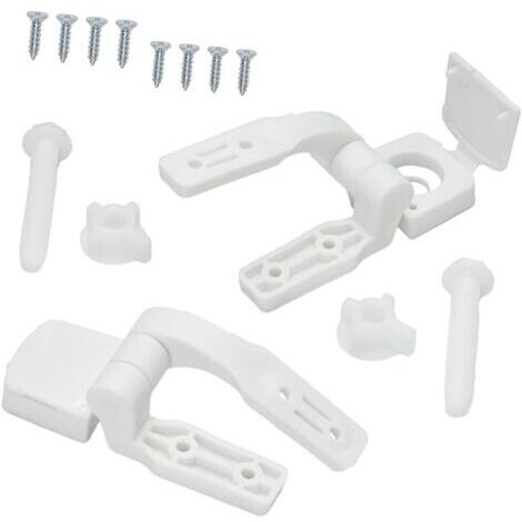 Kit de remplacement de charnière de siège de toilette en plastique blanc avec boulons, vis, écrous pour la plupart des toilettes, matériau solide
