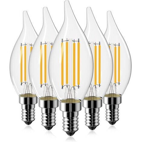 Lot de 5 ampoules LED à filament E14, 4 W (équivalent 40 W), ampoules à vis vintage SES, blanc chaud 2700 K, 400 lumens, intensité non variable [Classe énergétique A+]