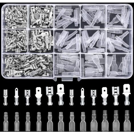 Kit de 360 cosses plates, Ensemble de cosses plates, Connecteurs plats 2,8 mm 4,8 mm 6,3 mm, Mâle & Femelle, Connecteurs de câble avec gaine isolante, Connecteurs électriques à sertir (1/5)