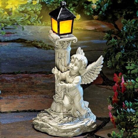 Figurine d'ange féerique, colonne romaine solaire, décoration de jardin en résine imperméable, 13 x 9 x 19,5 cm, décoration de jardin solaire (à droite)