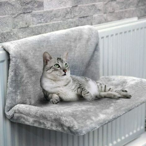 Tigrezy Lit de Radiateur pour Chat 46 x 30 x 25 cm Lit à Suspendre au Radiateur en Peluche Douce Chaude Amovible Lavable Hamac pour Chat pour Chauffage pour Animaux de Compagnie Chat Chaton (Gris)