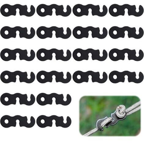 20 Pièces Tendeurs de Corde en Alliage d'Aluminium pour Tente, Crochet Ajusteur de Corde Durable Antidérapant, pour Camping, Randonnée et Activités Extérieures, Noir (1/5)