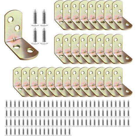 30 Pièces Equerres Metal 30x30x18mm, Équerre de Fixation Renforcée 90 Degrés avec Vis, Equerre Charpente pour Bois, Étagère, Table, Armoire