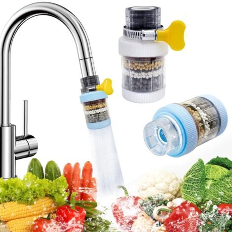 Lot de 2 filtres à eau pour robinet de cuisine, filtre à charbon actif, élimine le chlore, le fluorure, les métaux lourds, adoucit l'eau dure, pour la cuisine et la salle de bain