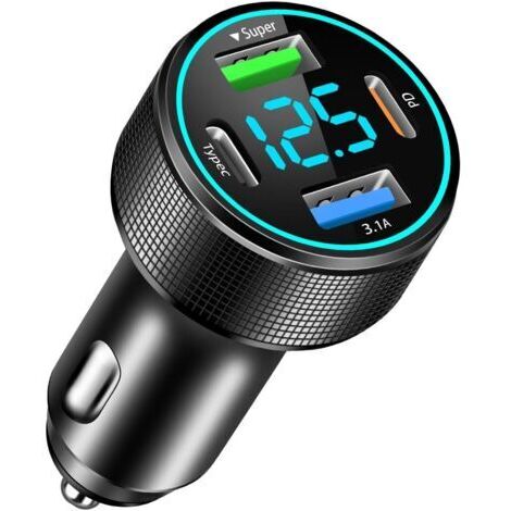 LaBlanc - 4 Ports Chargeur Allume Cigare USB, 66W Chargeur Allume Cigare USB QC3.0&PD 30W avec LED Voltmètre, Compatible avec iOS, Android,Tablette
