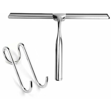 Raclette de Douche Vitre en Acier Inox, Douche Essuie-Glace 26cm avec Crochet sans Perçage , Raclette Pour Salle De Bain,Miroir,Nettoyage en Verre,Carrelage (1/4)