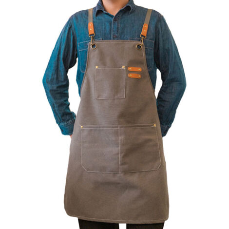 Tablier à grande poche et bretelles, idéal pour la cuisine, la pâtisserie et le travail en restaurant. (1/4)