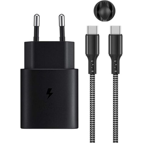 Chargeur Rapide USB C 25W PD3.0 pour Samsung Galaxy S25/S24/S23/S22/S21/S20 Ultra/S10e/Z Flip 6/Z Fold 6 5G/S20FE/Note20/10/9/S10/S9/S8/iPad Pro 12.9, avec Nylon de Type C Câble 2 m (Noir)
