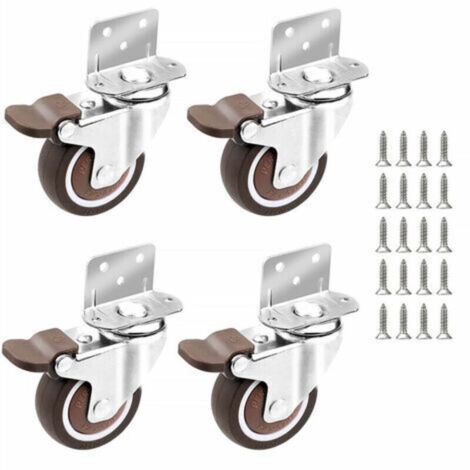 LaBlanc - 4x Roulettes,25mm pour Meubles Petites Roulette Pivotante avec Frein et Plaque de Montage et Vis (1/4)