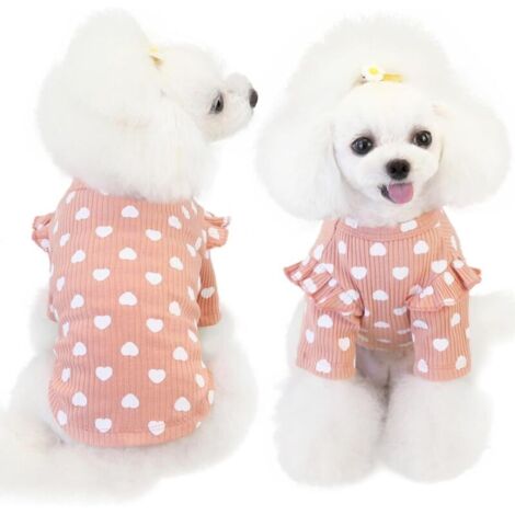 Vêtements pour chiens de petite taille avec imprimé cœur - T-shirt pour chien - Printemps et été - Vêtements pour chihuahua - Manches longues et volants - Vêtements- Rose-S (1/4)