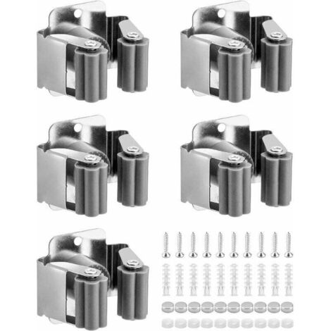 Porte Balai Mural, Porte Outils Mural, Support De Vadrouille, Pour Salle De Bain Cuisine Bureau Placard Jardin Garage ,5 Pièces Argent (1/4)