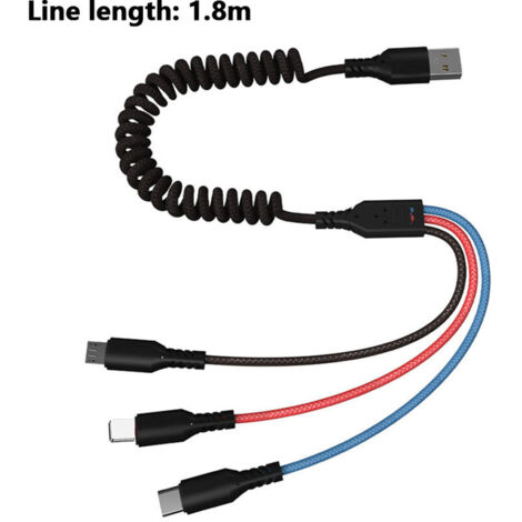 Câble de charge multiple Nylon tressé Adaptateur de cordon de charge rapide USB multiple Type C Connecteurs de port micro USB Compatible téléphones portables Tablettes et plus (1/4)