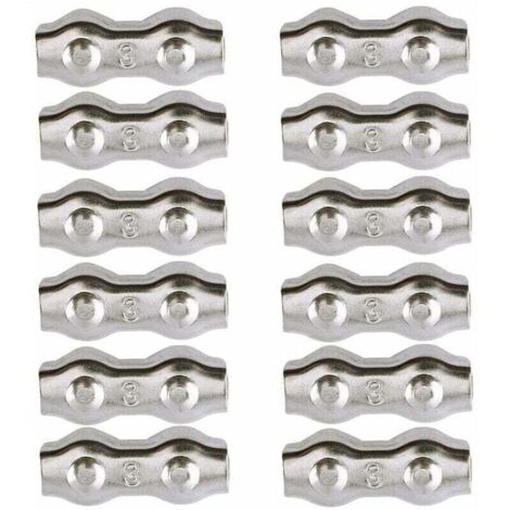 Serre-câble , Serre Cable Acier 3mm 12 Pièces Serre Câbles Duplex Pince de Câble Acier inoxydable 304 D'agrafe de Câble,Câble Poignées pour 2mm Câble Métalliques Pince À Câble Corde à Linge,