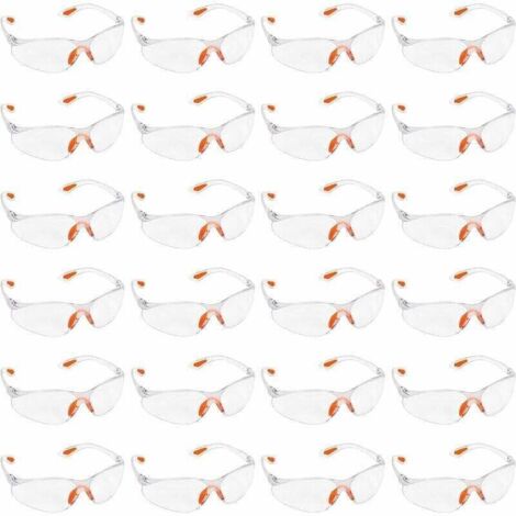 Lot de 24 Lunettes de Sécurité Transparentes - Lunettes de Protection avec Verres en Plastique, Pont-de-Nez et Embouts de Branches en Caoutchouc pour Plus de Confort - Lunette Transparente P