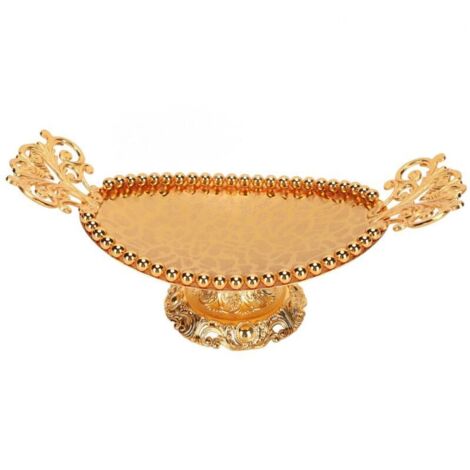 Plateau de service gravé texturé doré 8,5 x 24 cm en alliage décoratif pratique ellipse plateau de service pour boissons pour mariage (1/4)