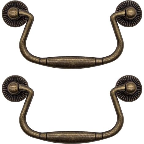 Lot de 2 tiroirs antiques pliables - Design en fer bronze - Pour portes coulissantes, armoires, commodes, cuisines, buffets, coffres etc. - Vintage maison de campagne rétro, 99 x 50 mm (1/4)