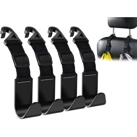 Lot de 4 crochets réglables pour appuie-tête de siège de voiture, crochets de support, organisateur pour véhicule, solide et durable, accessoires d'intérieur pour sac à main, manteau